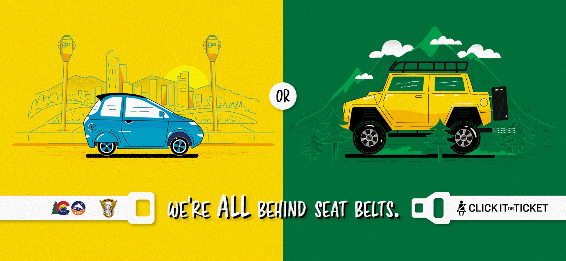 We're all behind seat belts - Click it or Ticket campaign graphic detail image