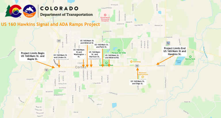 US 160 Hawkins work zone map