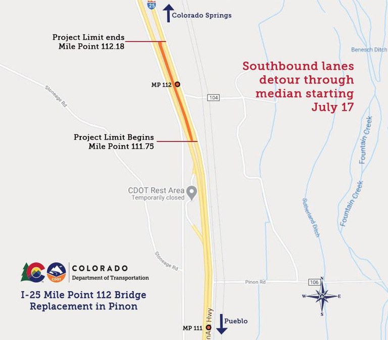 I-25 Pinon Detour Map