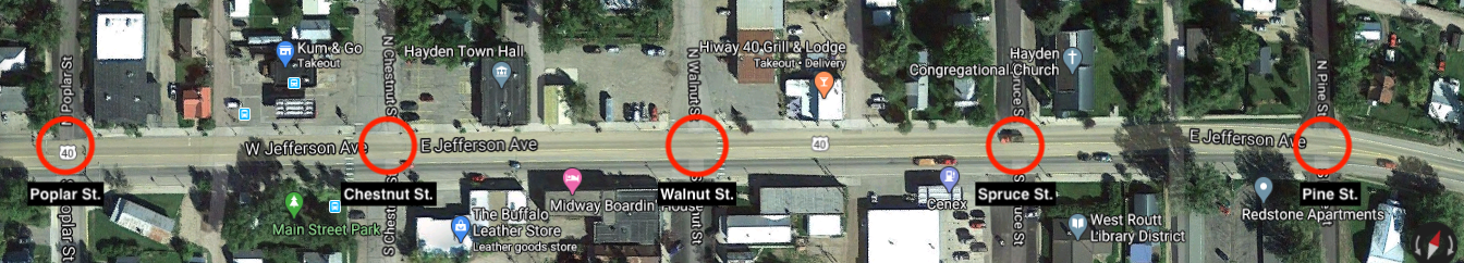 US 40 ADA project map area on West Jefferson Avenue from Poplar Street to Pine Street detail image