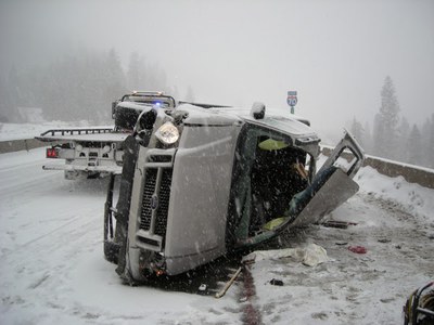 Car accident on Vail Pass during winter