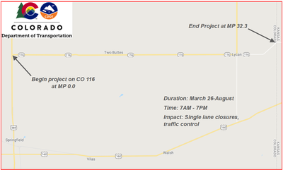 CO 116 Two Buttes Work Zone Map