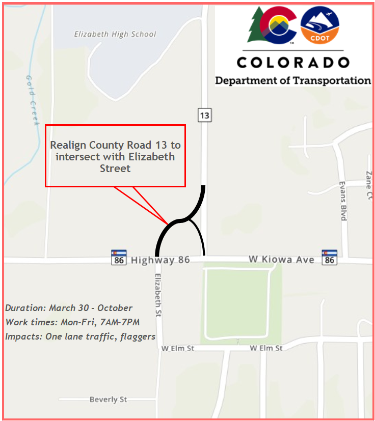 Realign County Road 13 to intersect with Elizabeth Street at CO 86 detail image