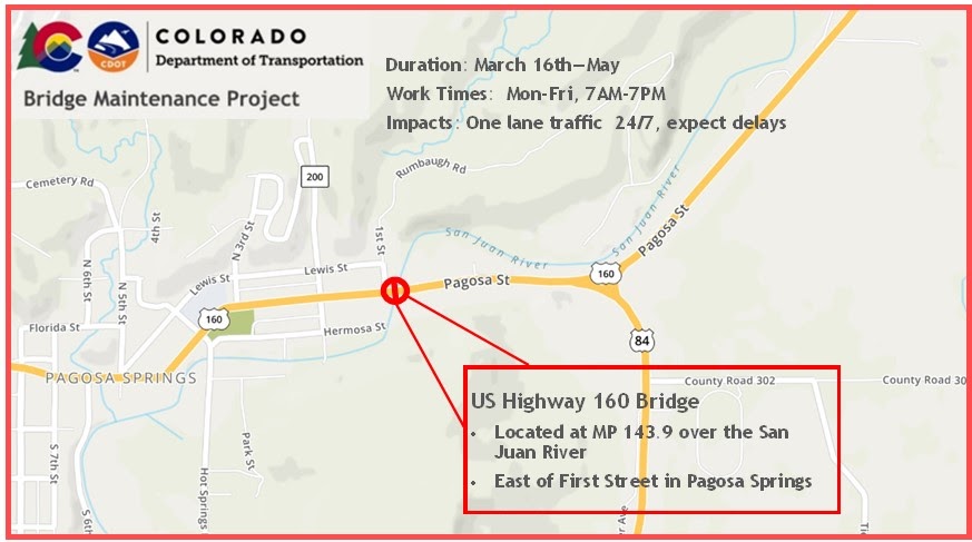 US 160 Bridge Maintenance Project on Pagosa Street in Pagosa Springs detail image