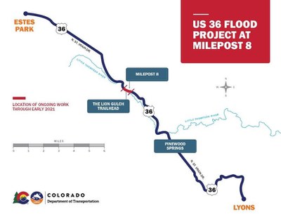 US 36 Flood Repairs project between Lyons and Estes Park, milepost 8 MAP