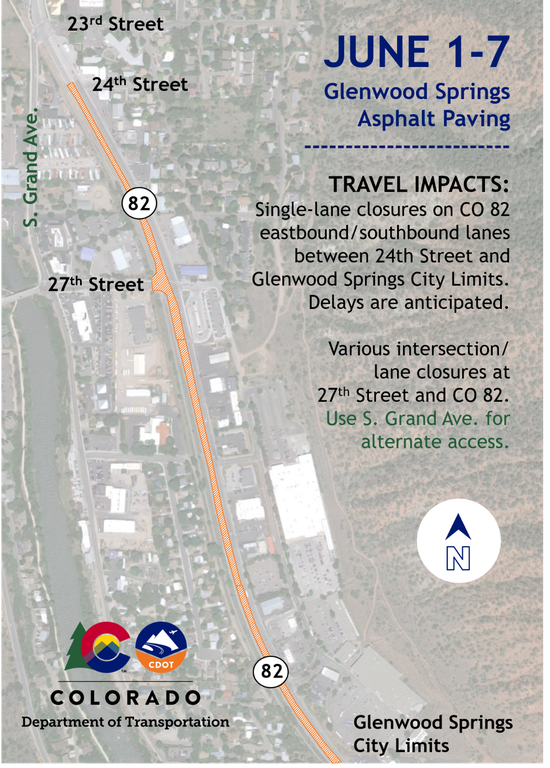 Glenwood Springs asphalt paving project June 1 to 7