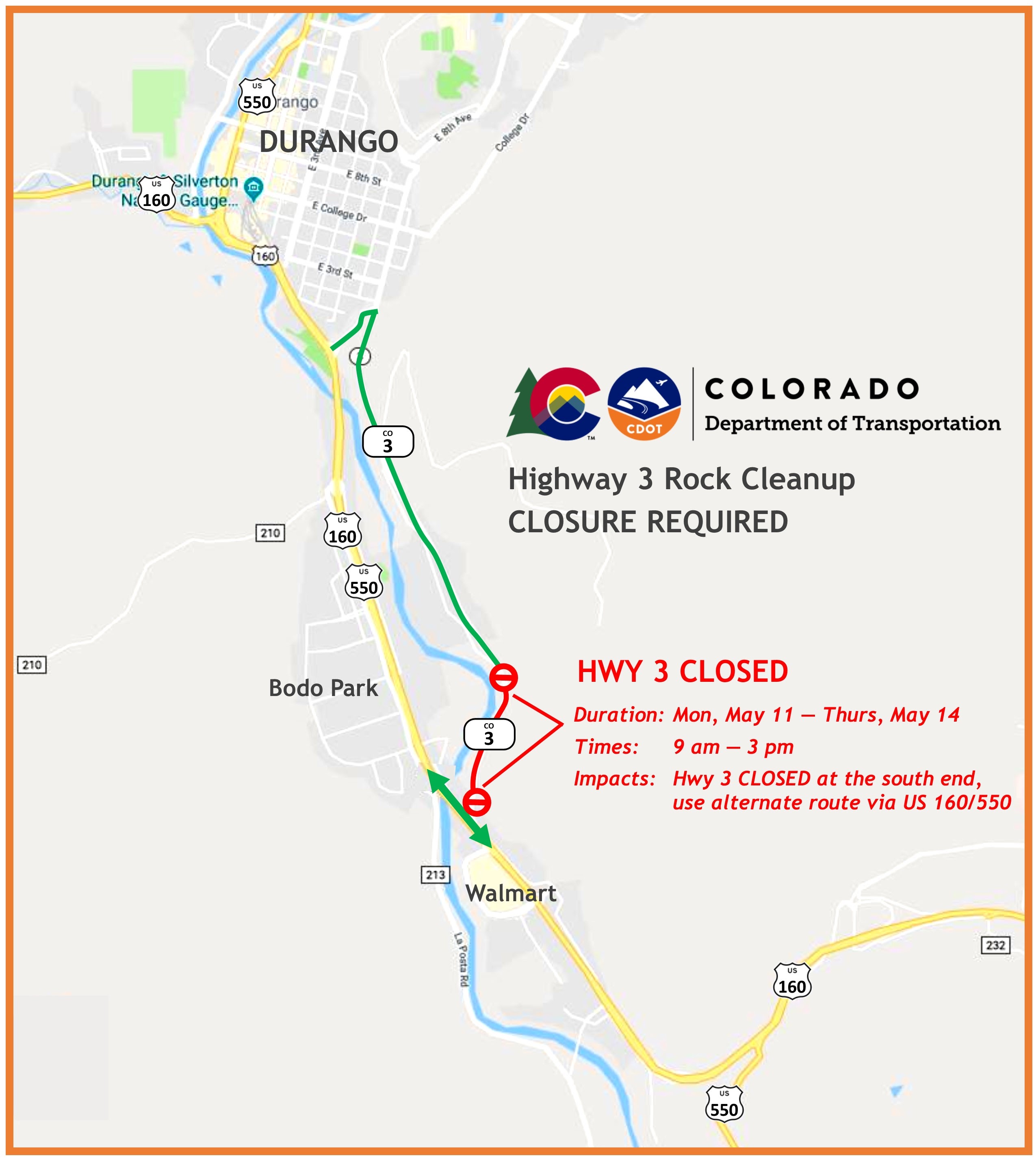 CO 3 Rock Fall clean up closure map in Durango detail image
