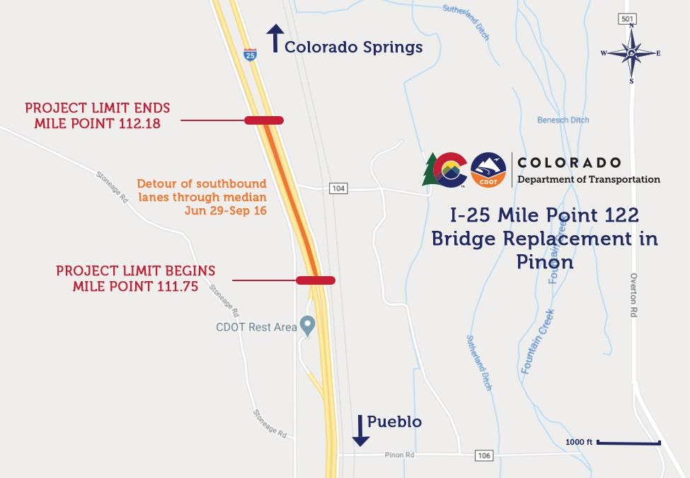 I-25 Mile Point 122 Bridge Replacement in Pinon project map detail image
