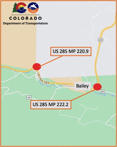 US 285 from Mile Points 220.9 to 222.2 project map in Bailey detail image