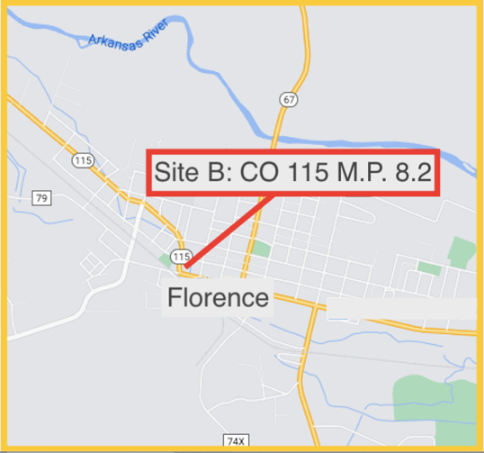 Site B CO 115 at Mile Post 8.2 in Florence culvert project map detail image