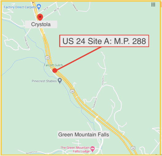 US 24 Site A at Mile Point 288 project map in Green Mountain Falls detail image