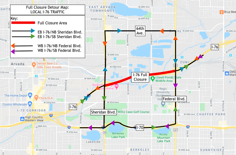 Local I-76 Traffic Detour Map