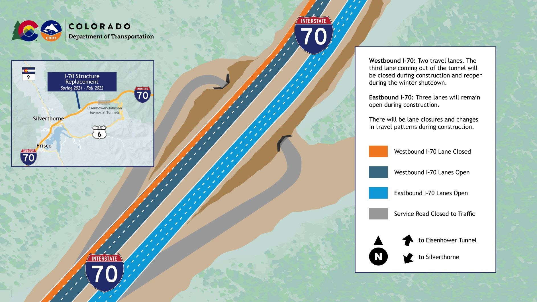 I-70 Structure Replacement project map - Spring 2021 to Fall 2022 - Westbound and Eastbound detail image