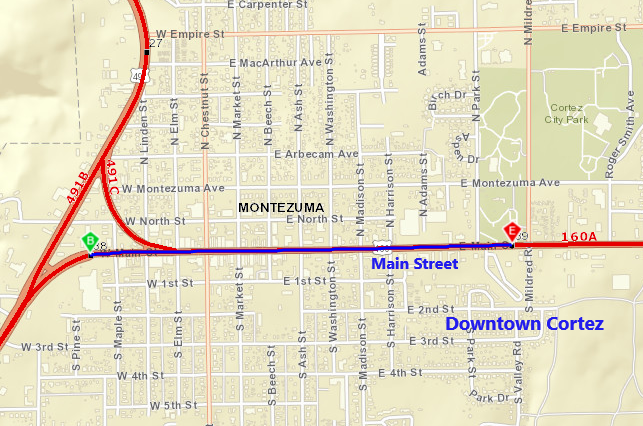 US 160 Downtown Cortez Diamond Grind Limits on Main Street detail image