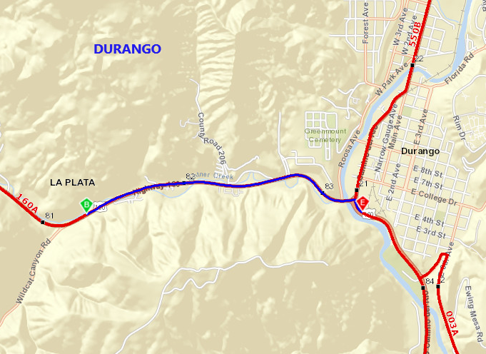 US 160 Durango Project Limits.png detail image