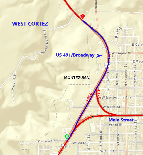 US 491 West Cortez Project Limits at US 491 Broadway detail image