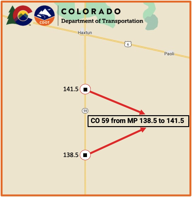CO 59 project map from Mile Points 138.5 to 141.5 detail image