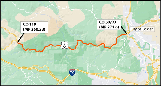 US 6 map from /ci 119 to CO 58-CO 93 near Golden detail image