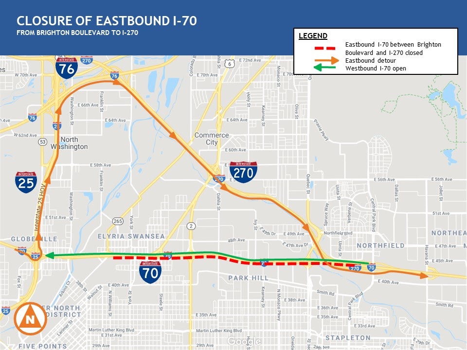 Closure of Eastbound I-70 from Brighton Boulevard to I-270 detail image