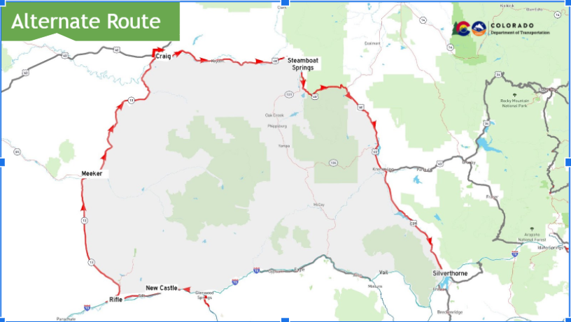 Glenwood Canyon mudslides alternative route map detail image