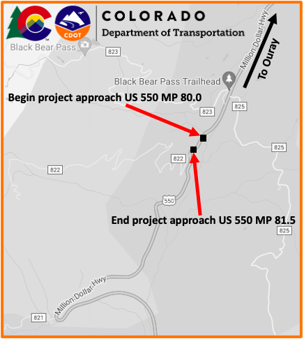 US 550 Culvert Improvements map on the Million Dollar Highway detail image