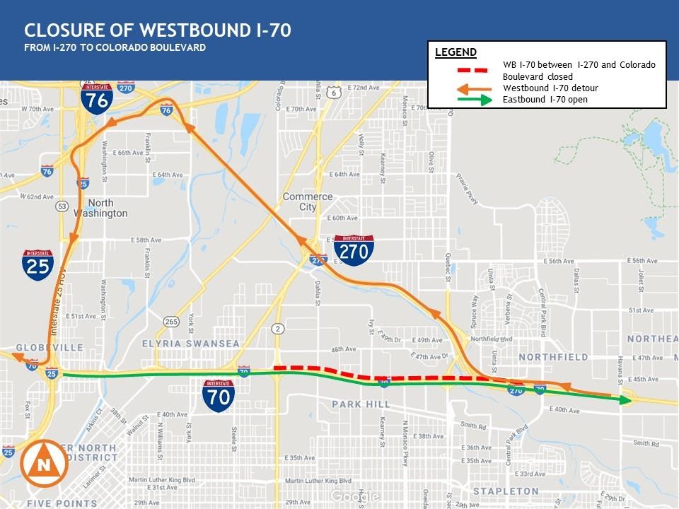 Closure of Westbound I-70 from I-270 to Colorado Boulevard detail image