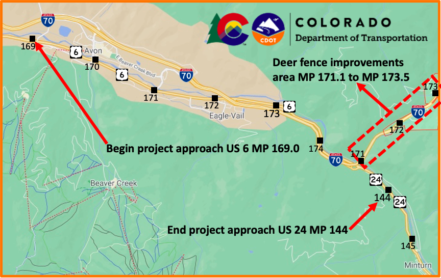 Deer fence improvements area at Mile Points 171.1 to 173.5 in Eagle-Vail detail image