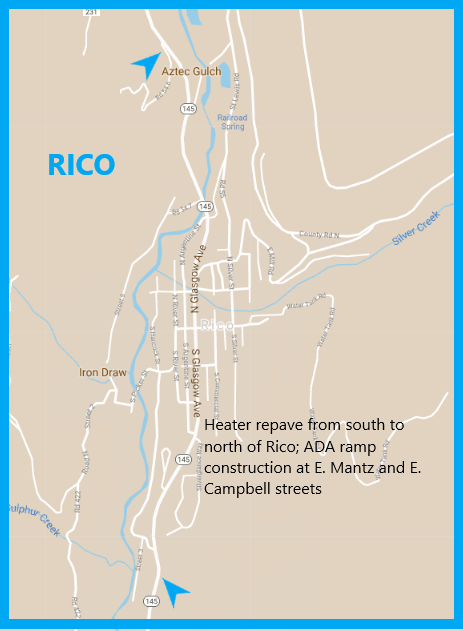 CO 145 heater repave from south to north of Rico map detail image