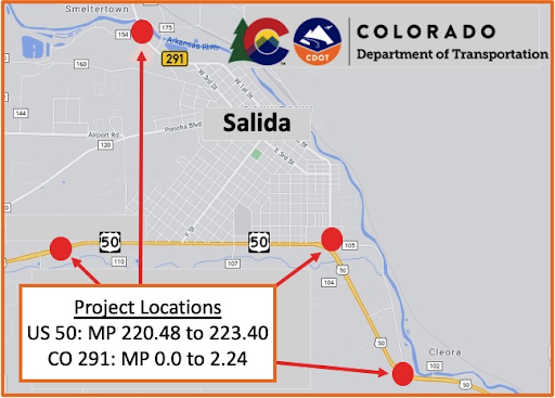 US 50 and CO 291 Salida ADA Ramp project map detail image