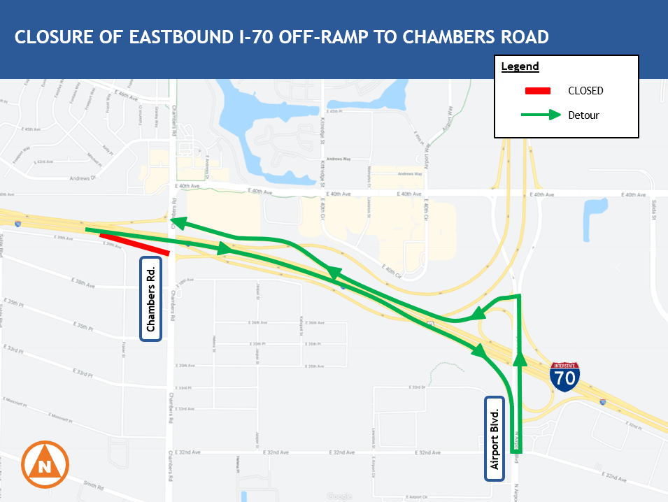 Closure of eastbound I-70 off-ramp to Chambers Road in the Central 70 Project detail image