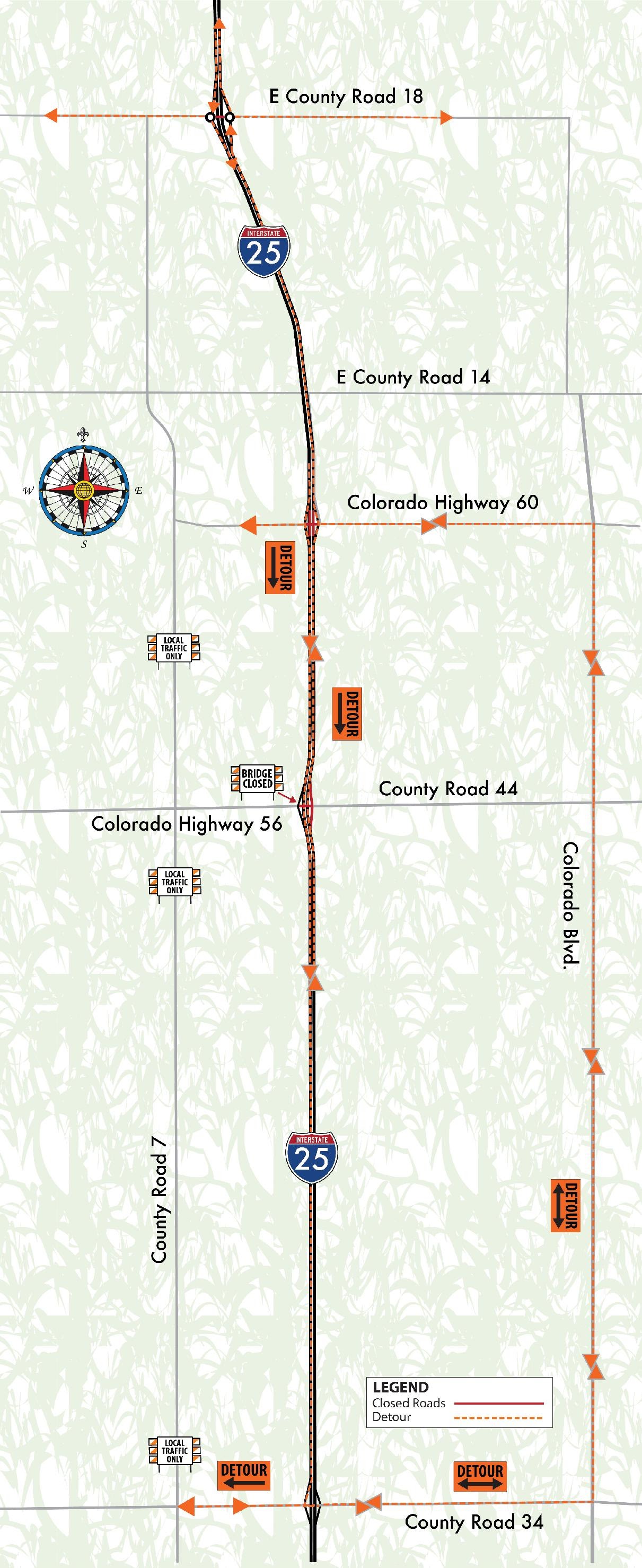 CO 60 along I-25 Ramp Closures project map detail image