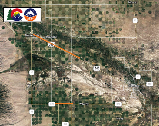US 160 east of Monte Vista Resurfacing project map