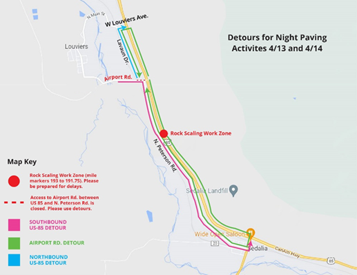 Detours for nigh paving on US 85 detail image