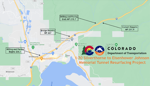 I-70 Silverthorne to Eisenhower Johnson Memorial Tunnel project map detail image