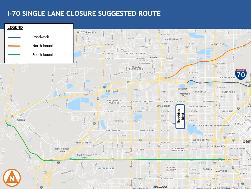 I-70 single lane closure map detail image