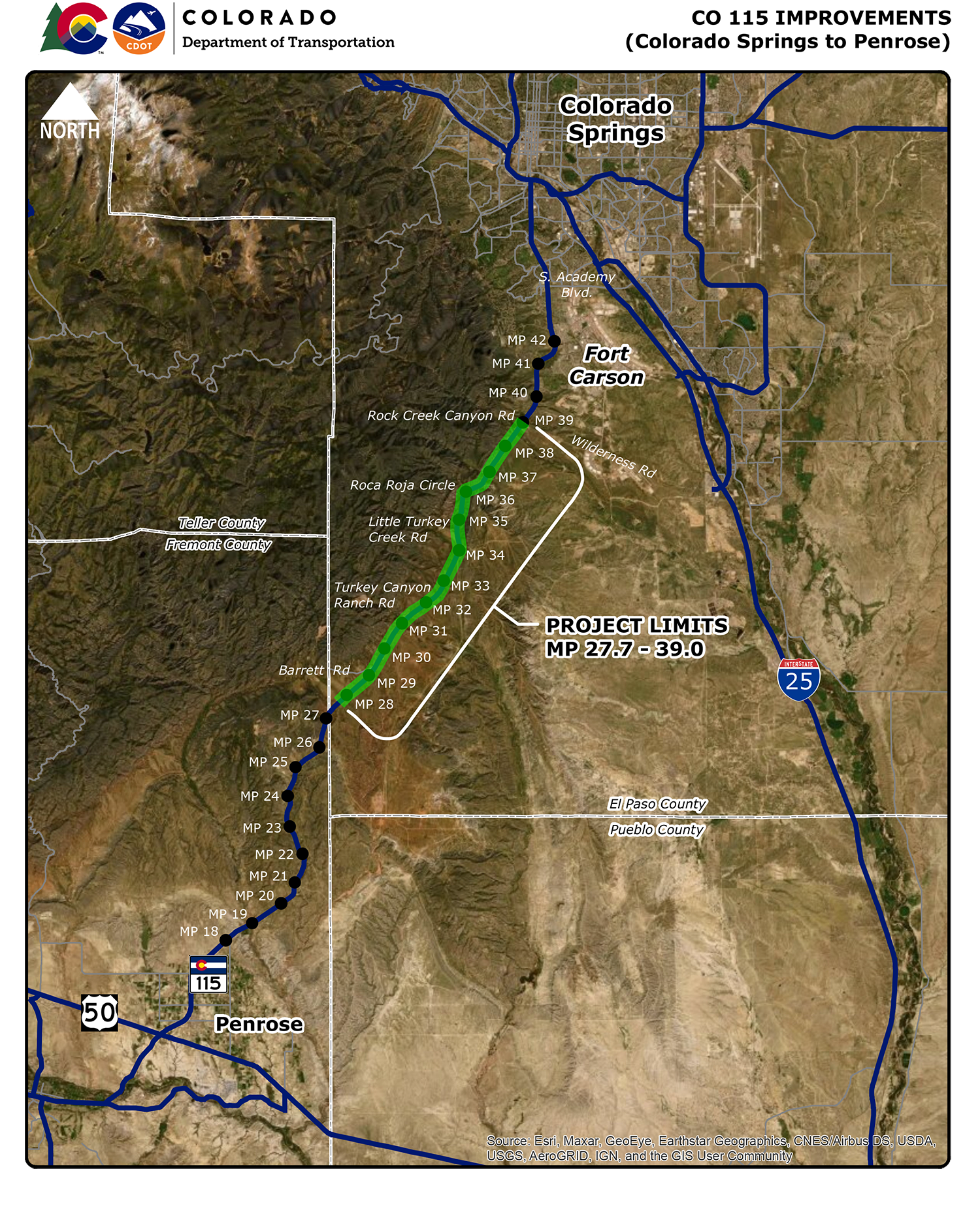 CO 115 Improvements Colorado Springs to Penrose project map detail image