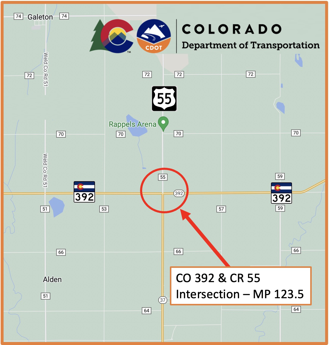 CO 392 and CR 55 Intersection project map detail image