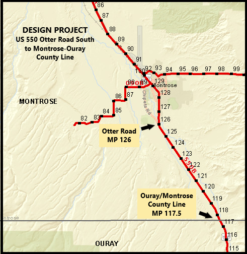 Design project US 550 Otter road south to Montrose-Ouray county line map 