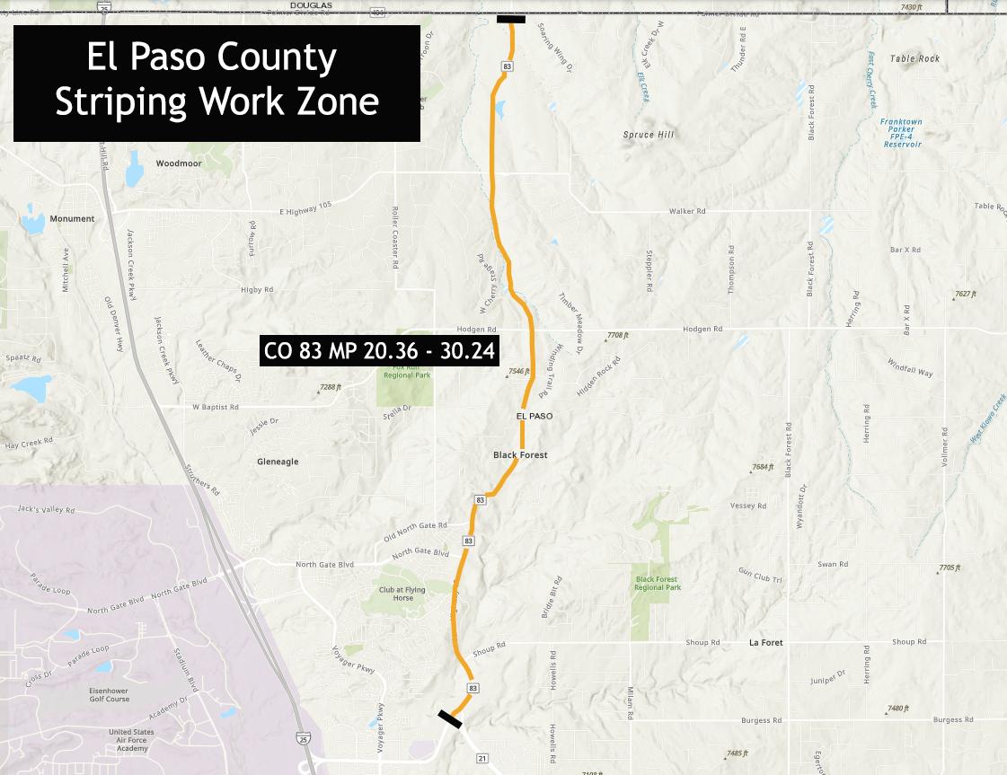 El Paso County Striping project map detail image