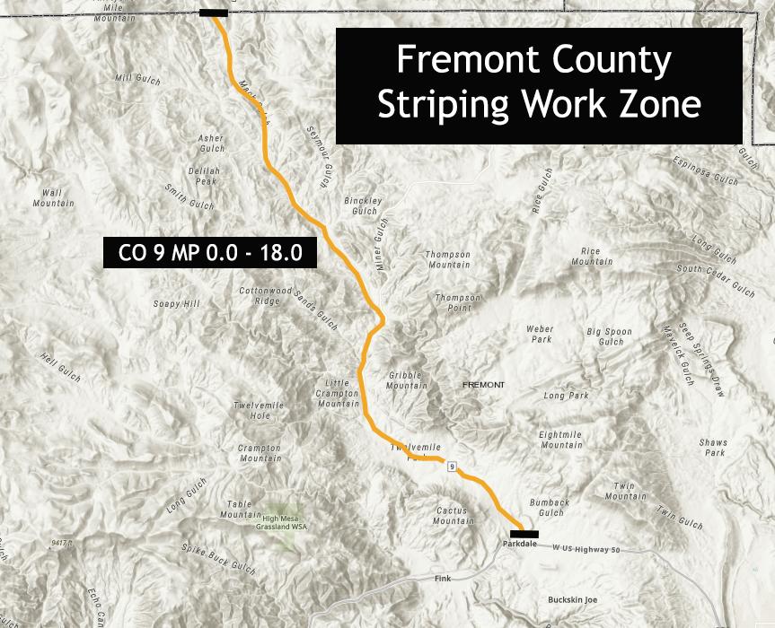 Fremont County Striping on CO 9 project map detail image