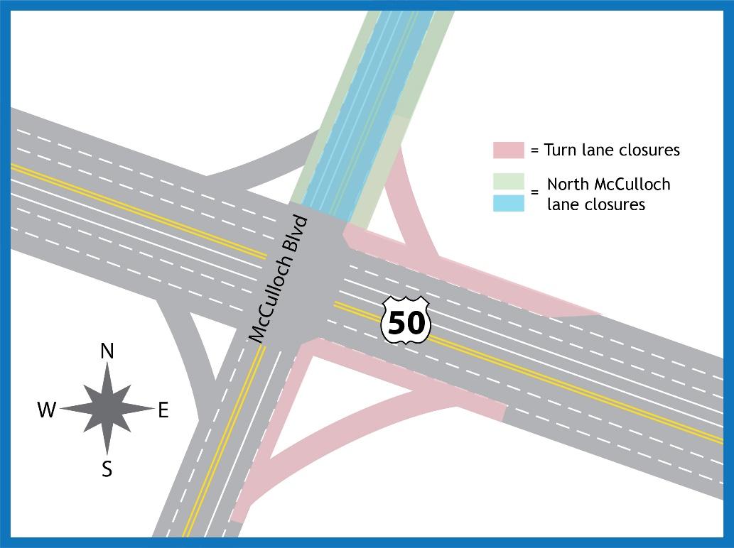 McCulloch Boulevard Turn lane Closures on US 50 project map detail image
