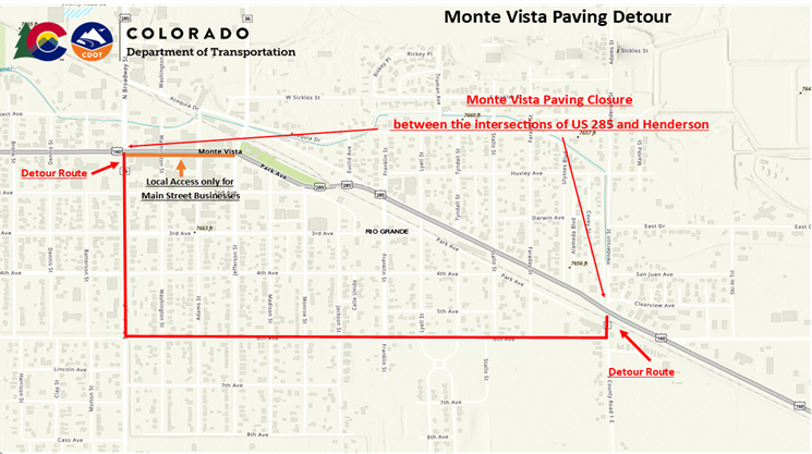 Monte Vista Paving Detour Map detail image