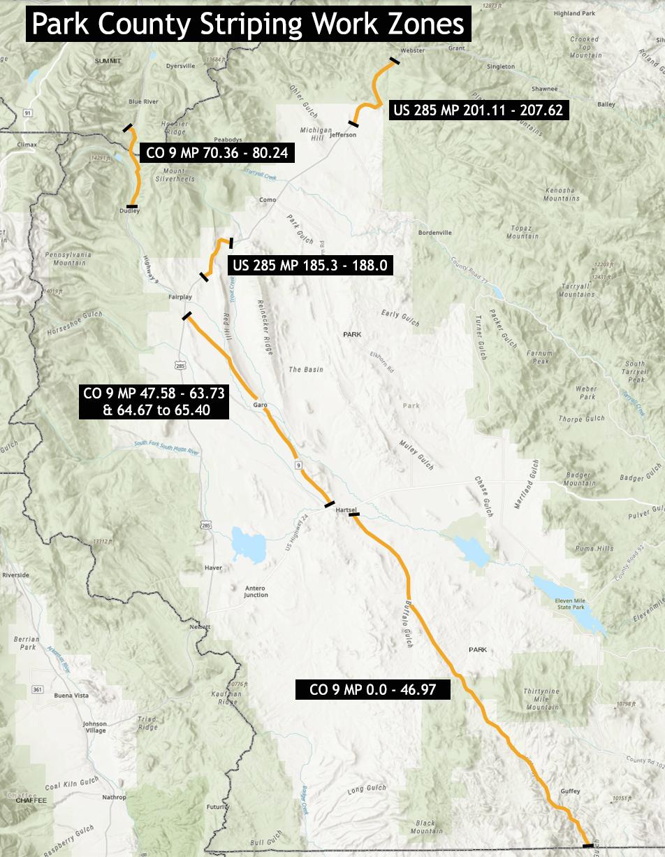 Park County Striping on CO 9 project map detail image