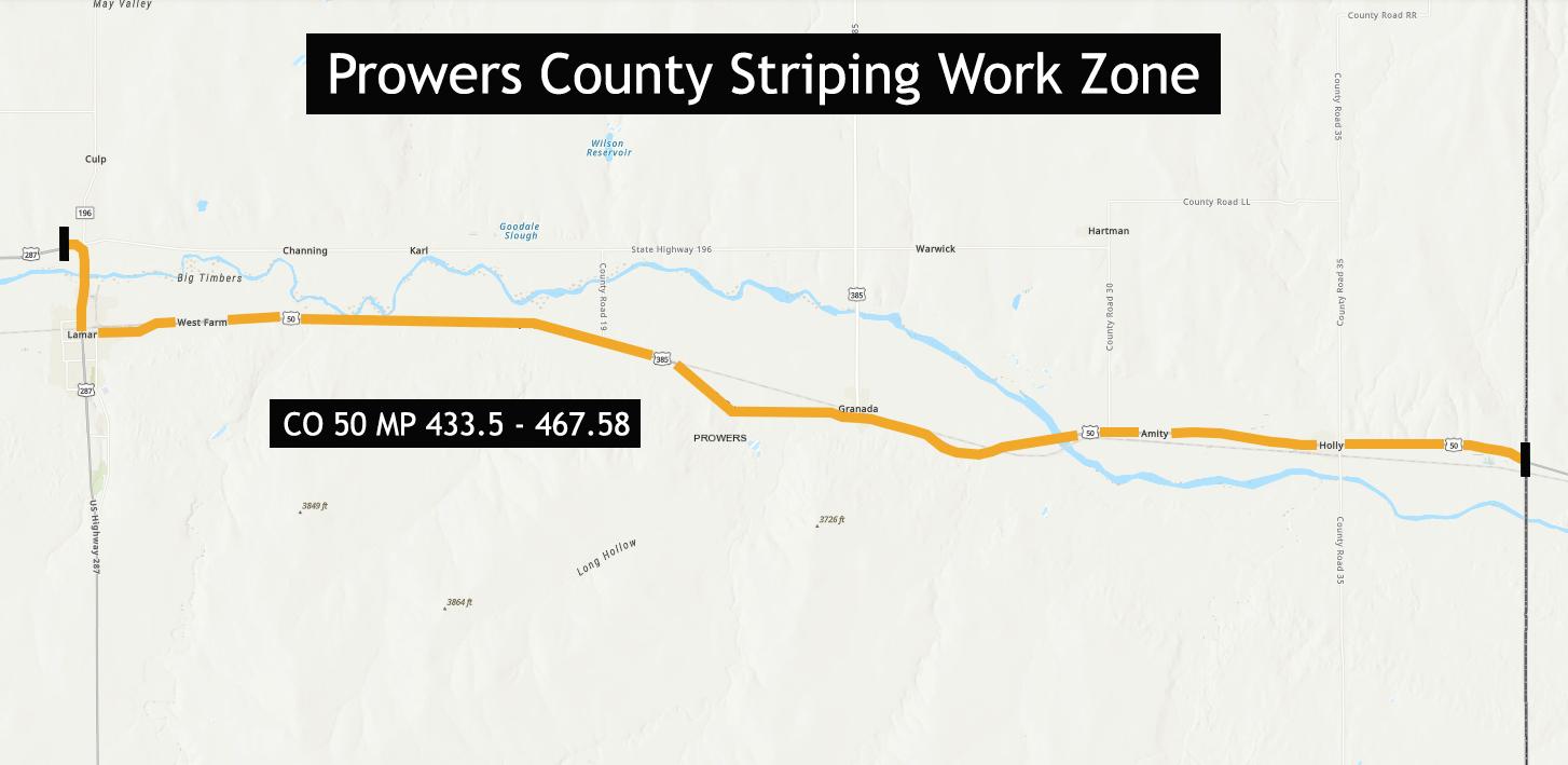 Prowers County Striping project map detail image