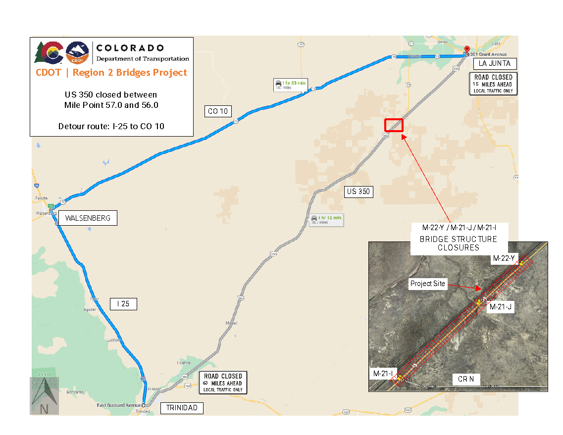 Region 2 Bridges Project Detour Map at US 350 detail image