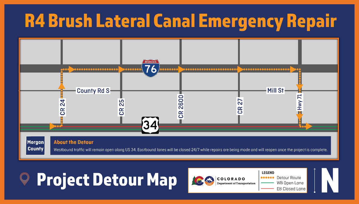 Brush Lateral Canal Emergency Repair detour map detail image