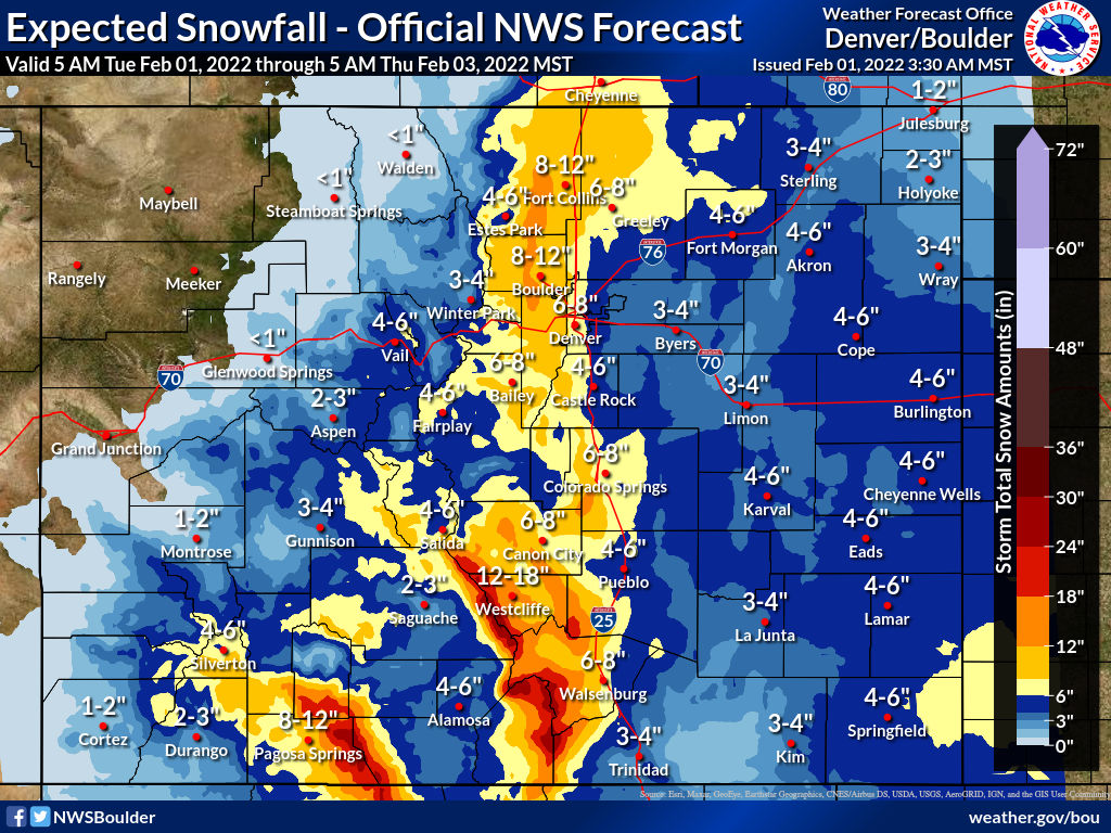 Expected Snowfall February 1, 2021 detail image