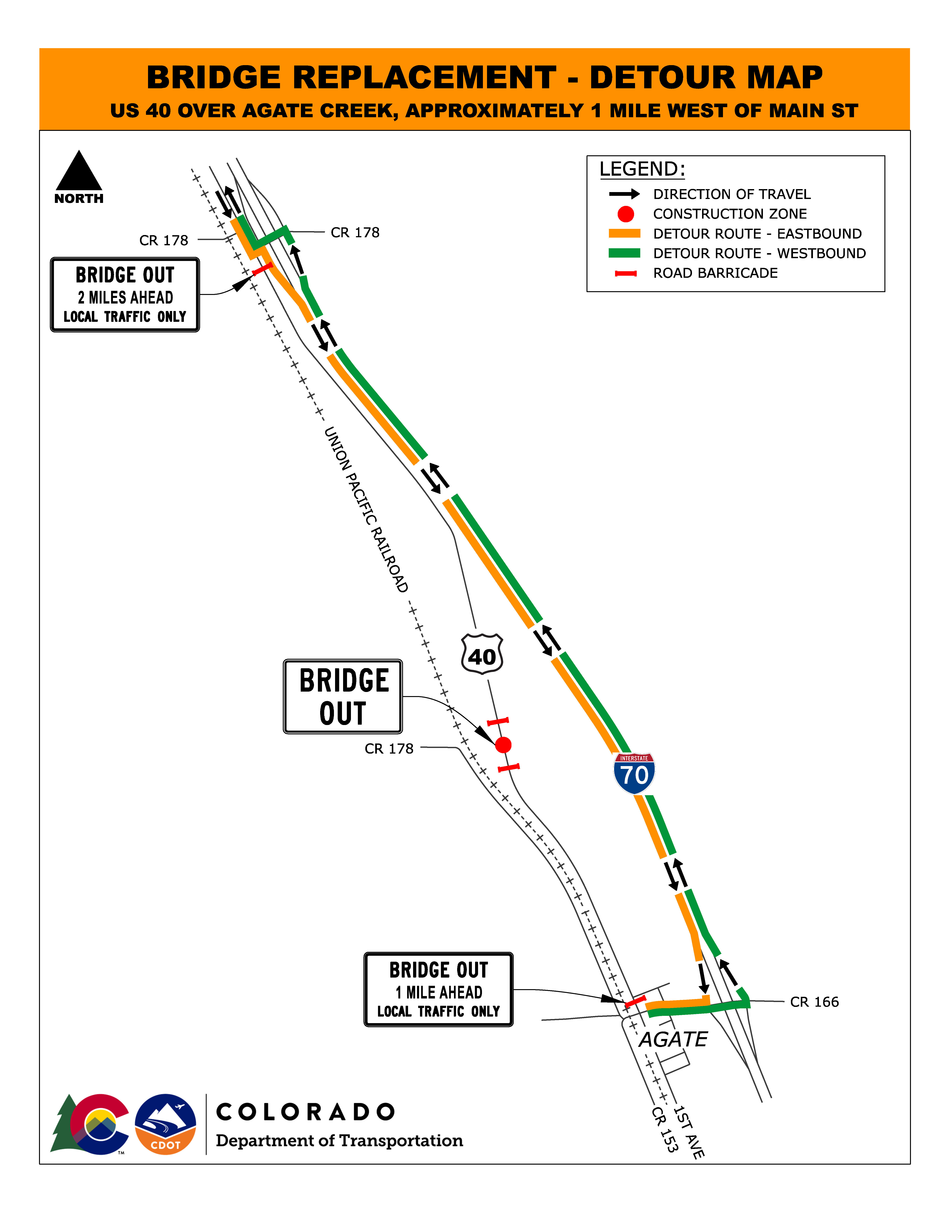 Timber Bridge Detour Map - US 40 over Agate Creek detail image