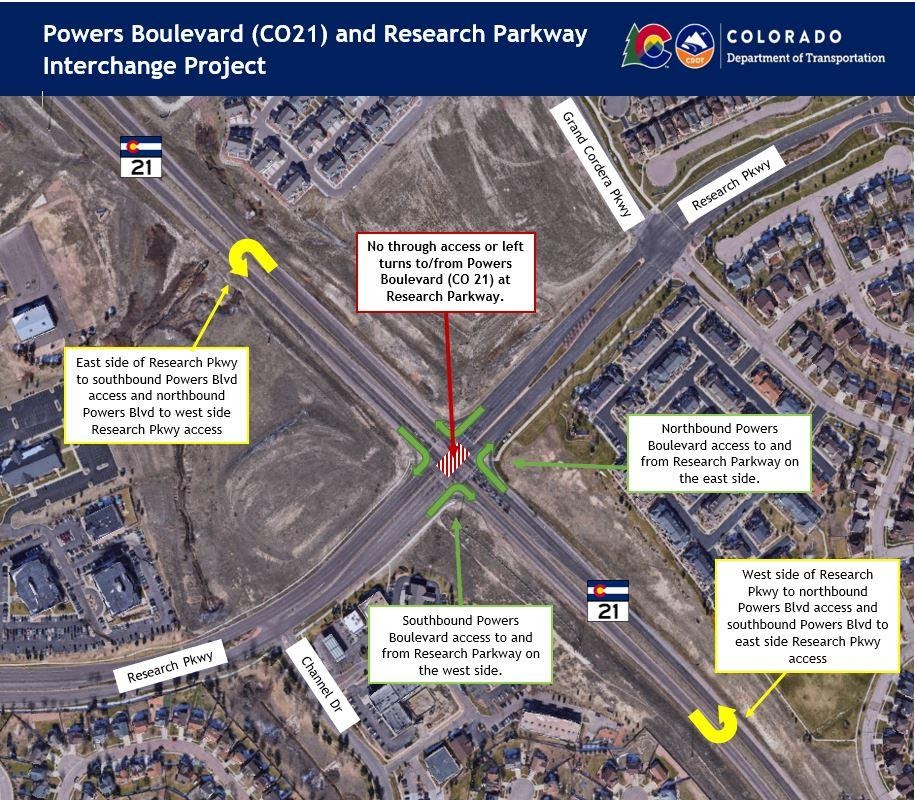 Powers Boulevard (CO 21) and Research Parkway Project Improvements map detail image
