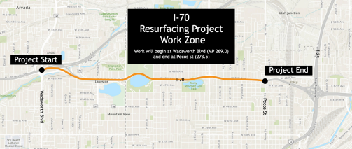 I-70 Wadsworth Avenue to Pecos Blvd in Denver project map detail image
